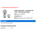 thumbnail image 2 of Parking Light Bulb - Compatible with 1958 - 1963 Chevy Impala 1959 1960 1961 1962, 2 of 2