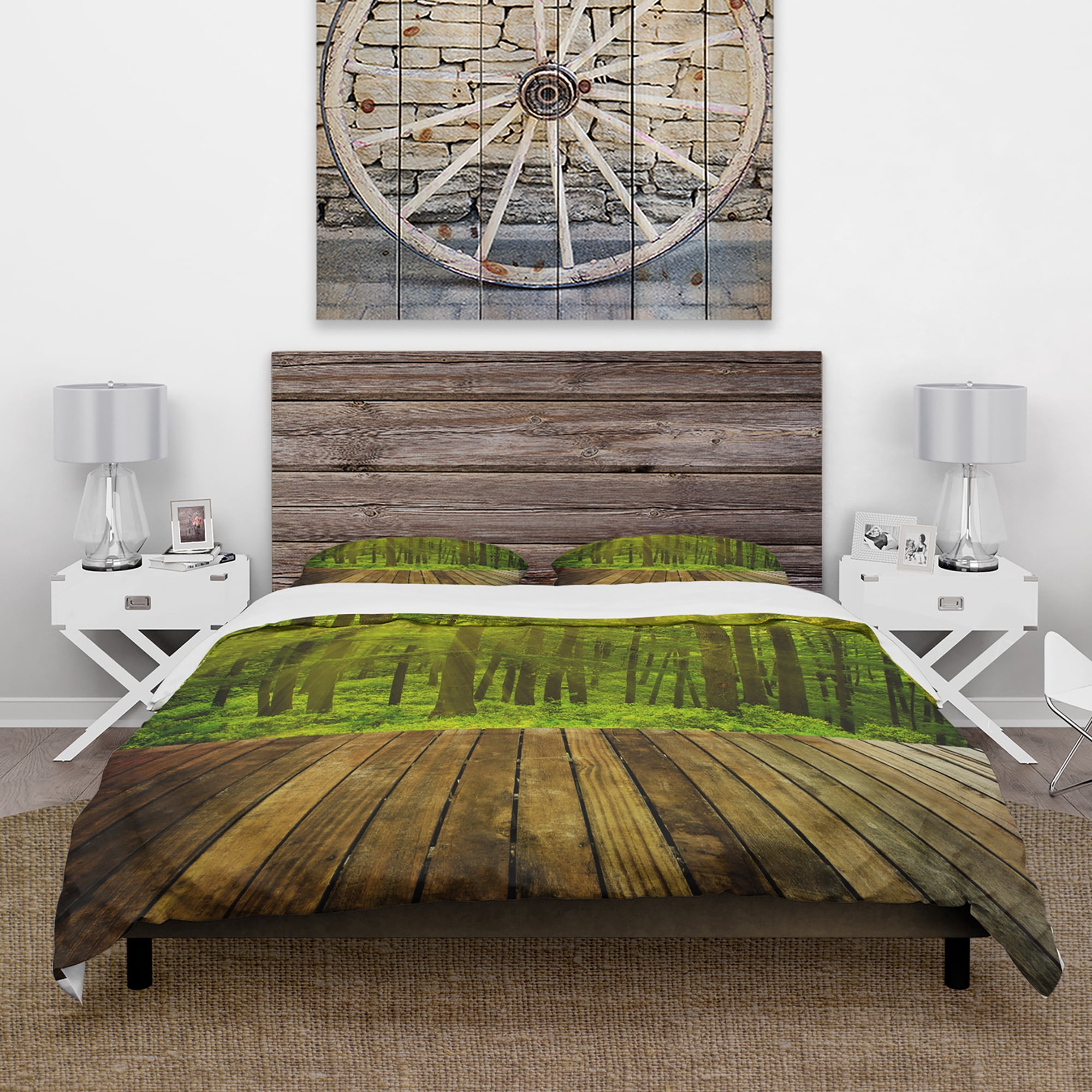 Designart 'Golden Sunlight in Pine Forest' Cabin & Lodge Duvet Cover Set
