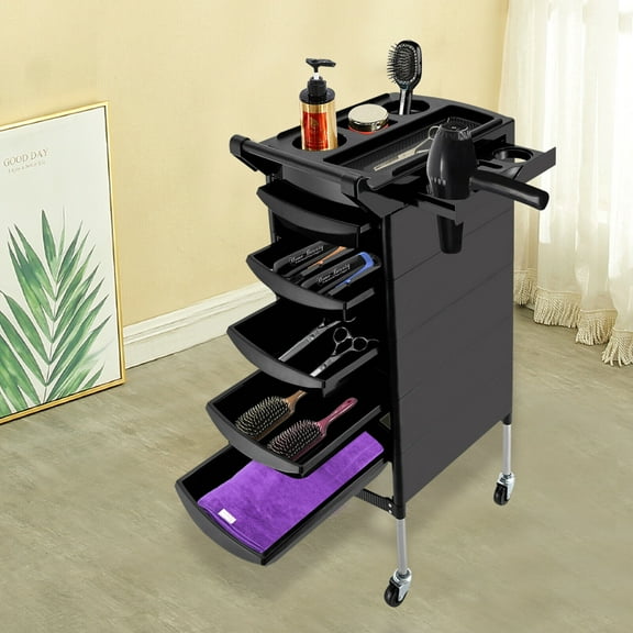 Rolling Barber Beauty Salon Cabinet 5-Drawer Trolley Stylist Station Equipment