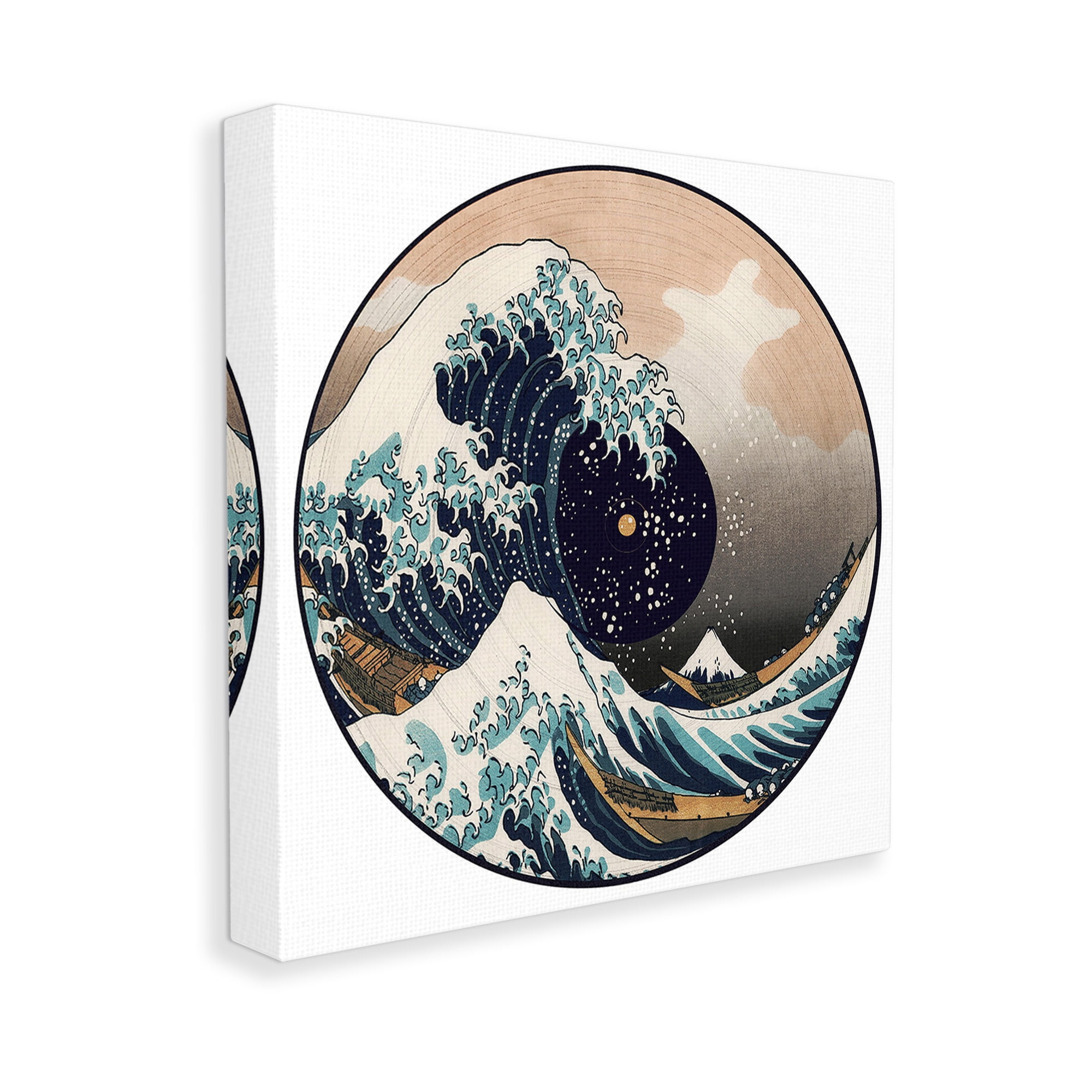 Stupell Industries Japanese Wave Music Record Landscape Painting Gallery Wrapped Canvas Art Print Wall Art, 36 x 36
