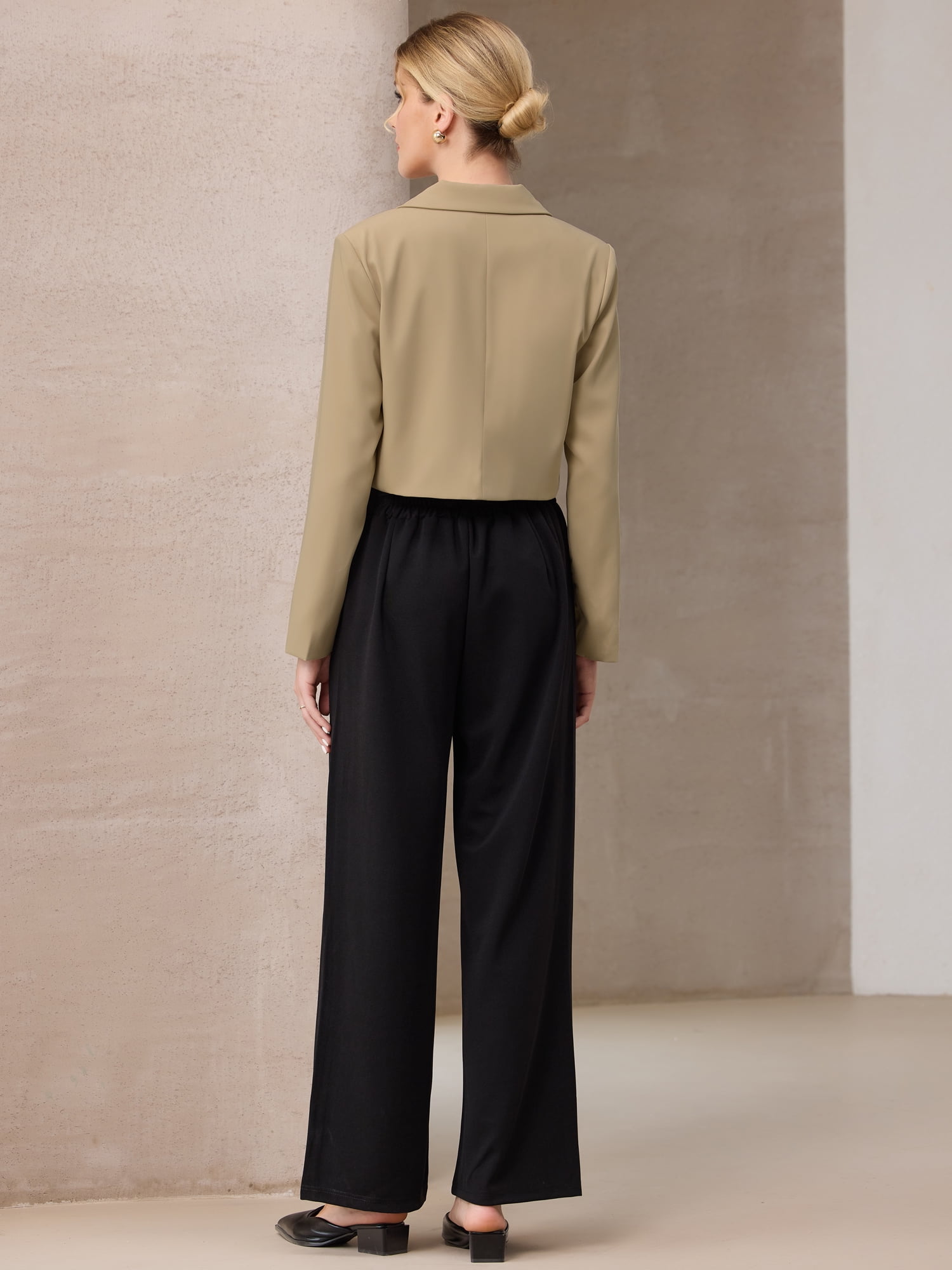 DARING DIVA Women's Cropped Blazers Double Breasted Work Suit Jacket M Khaki