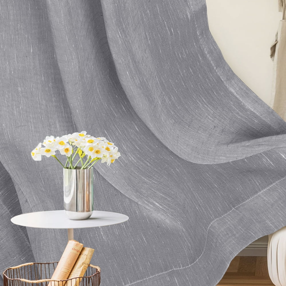 PrimeBeau Semi Sheer Grommet Curtains, Light Filtering Linen Blend, 52 x 84 inch, 2 Panel Set, Dove