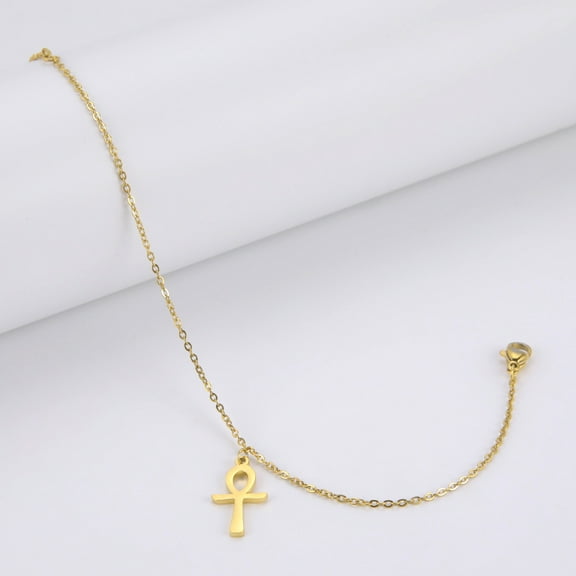 Egypt Key of Life Symbols Ankh Cross Anklet 14K Yellow Gold Egyptian Pendant Women Beach Foot Ankle Golden Silver Color Bracelet Jewelry Gift