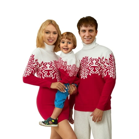 

JYYYBF Christmas Sweaters for Family Turtleneck Reindeer Snowflakes Ugly Knit Sweater Pullovers for Xmas Holiday Party Red White