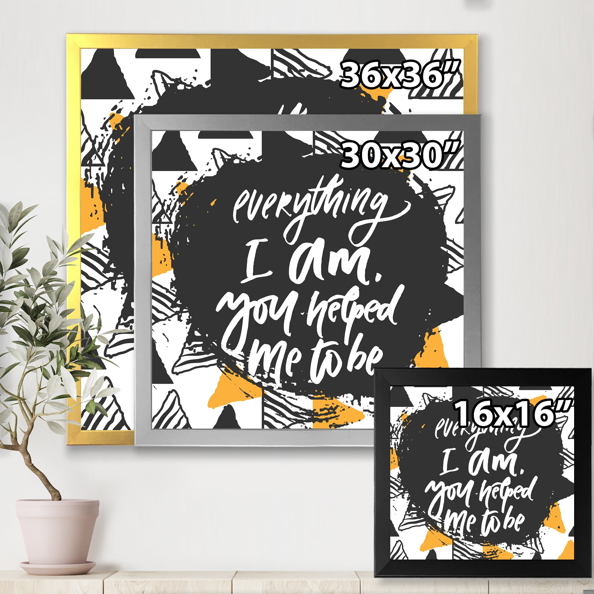 Designart 'Everything I Am You Helped Me To Be On Triangle Pattern' Mid-Century Modern Framed Art Print