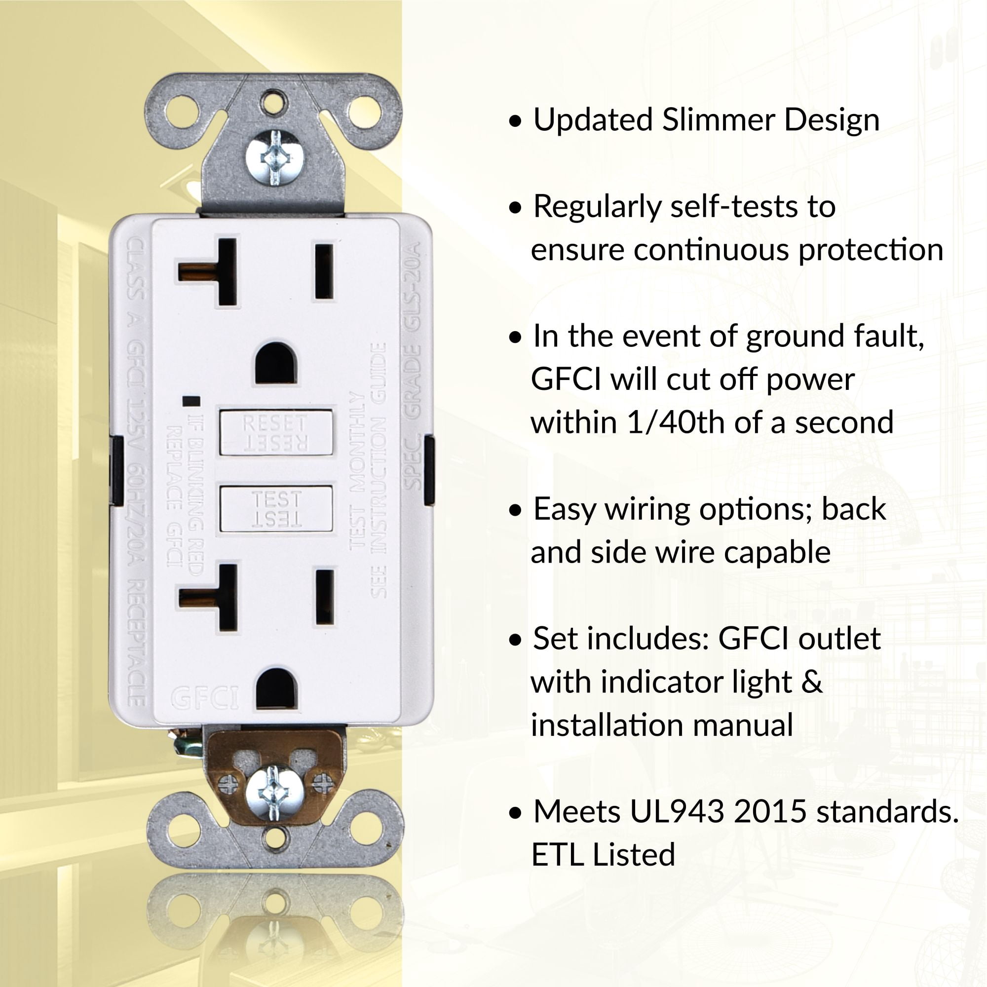Faith 20A GFCI Outlets, Slim, GFI Receptacles, White, 3 Pack