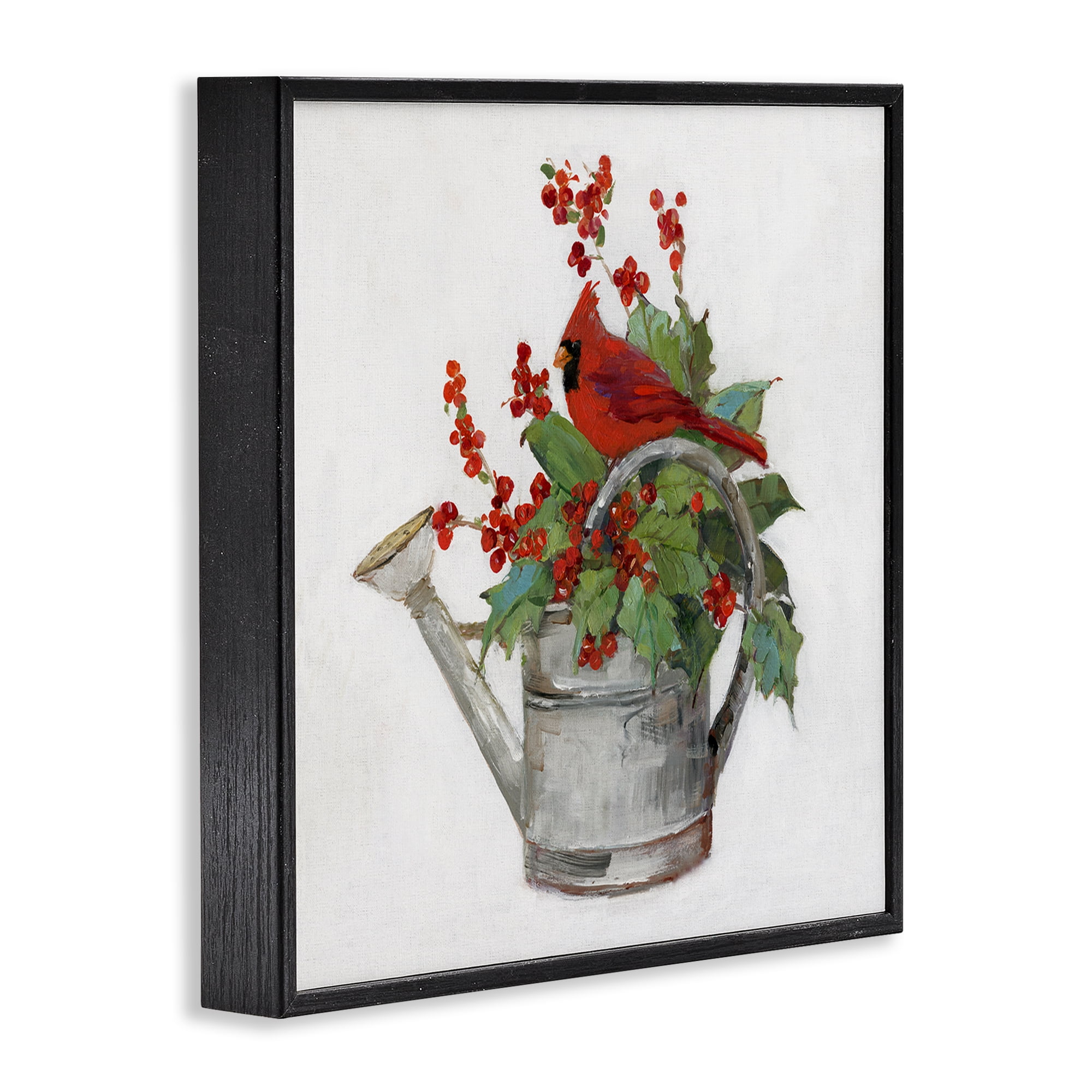 Stupell Industries Cardinal & Watering Can Holiday Painting Black Framed Art Prints Wall Art, 24 x 24
