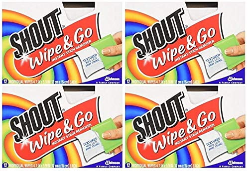 Shout Wipes - Portable Stain Treater Towelettes - (4- Pack,48 Wipes Count)