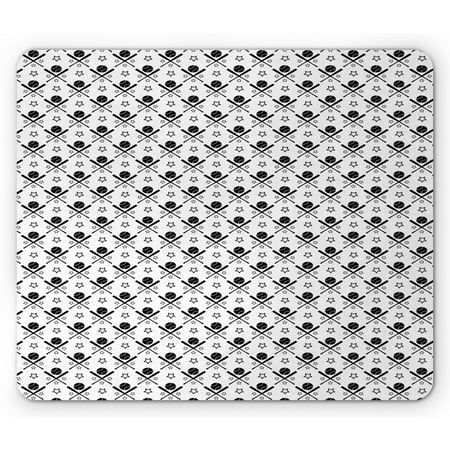 Baseball Mouse Pad, Stars Bats and Balls Silhouettes of Traditional Sports Gear Ornate, Rectangle Non-Slip Rubber Mousepad, Charcoal Grey and White, by Ambesonne