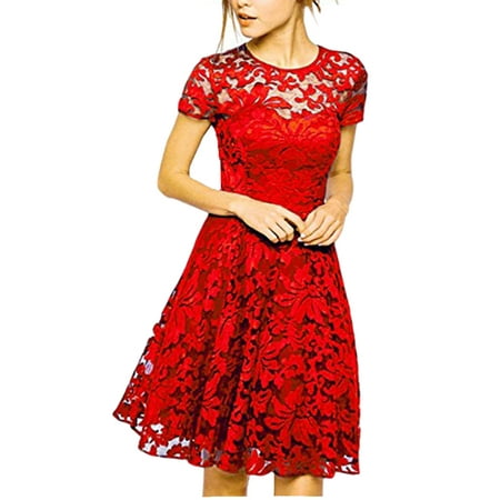 Women Lace Floral Short Sleeve Evening Party Wedding (The Best Gown For Wedding)