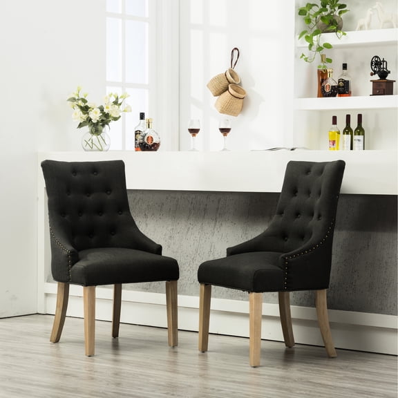 Of 2 Charcoal Button Wingback Hostess Chairs - Solid Wood Build With Beautiful Nail Head Accents (2pcs) Details For Graceful Style