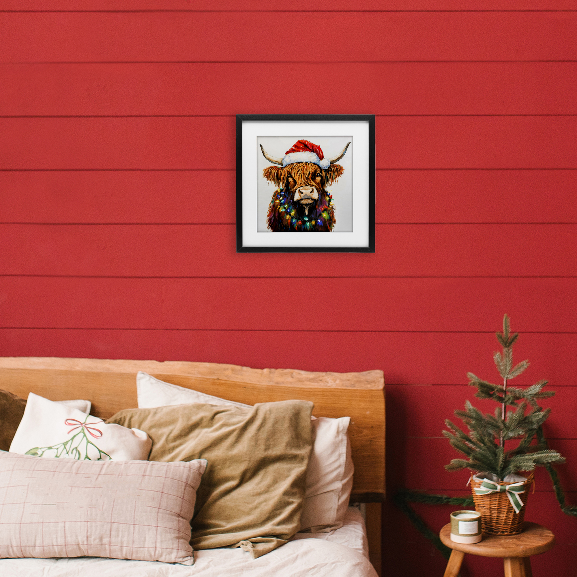 Holiday Lights Bedecked Highland Black Framed Print Under Glass, design by Petal Prints Design