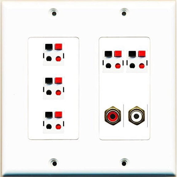 RiteAV RCA Red White Stereo 5 x Speaker 5.2 Jack Wall Plate Dual Gang Decorative