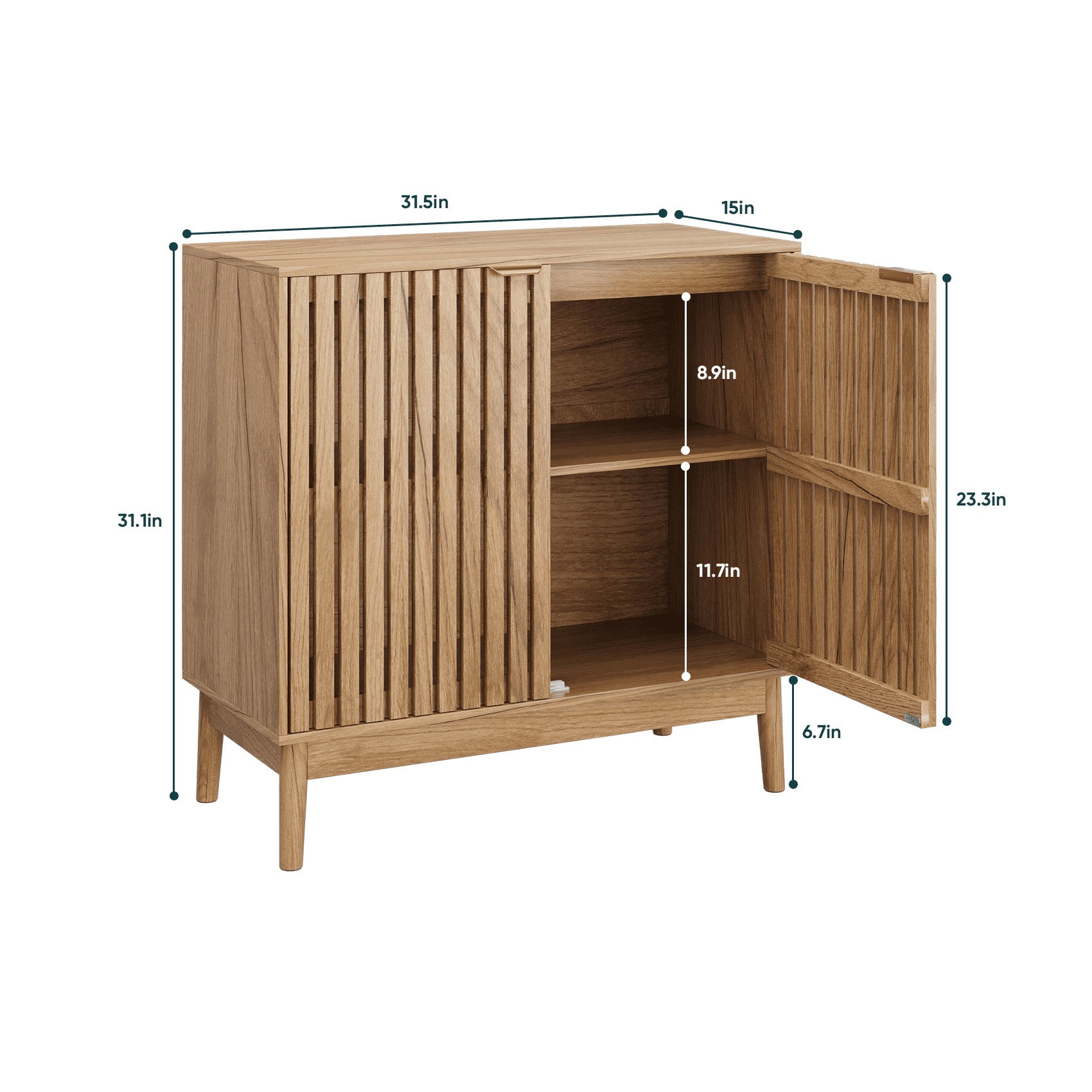 Algherohein Sideboard Cabinet with 4 Door & Adjustable Shelves, Kitchen Storage Organizer, Home Decor TV Stand for Living Room, Oak