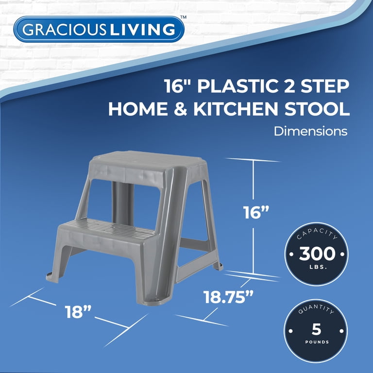 Gracious Living 2-Step Portable Plastic Stool, Gray photo 2