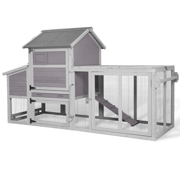 Aivituvin Mobile Chicken Coop with Wheels Expandable Hen House with Two-Section Nesting Box, Predator-Resistant Locks, UV-Resistant Roof, Large Poultry Cage, Gray