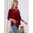 thumbnail image 3 of DARING DIVA Women's Velvet V Neck 3/4 Puff Sleeve Casual Blouse S Wine Red, 3 of 8