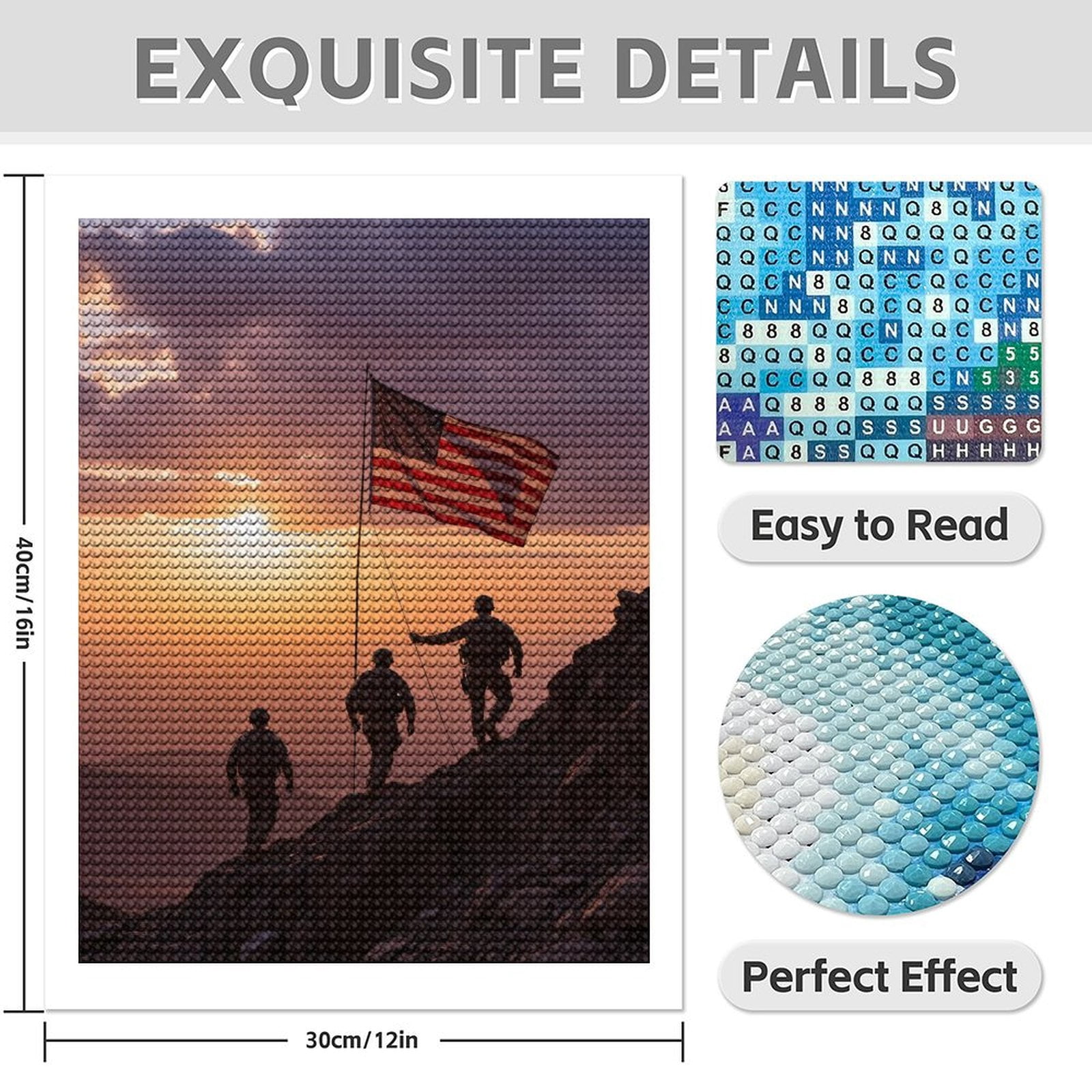 Diamond Art Kit for Adults, Soldiers Sunset Flag Silhouette Rock Diamond Painting for Adults Beginners, DIY Diamond Art Painting Kits, 5D Diamond Painting Crafts for Home Decor 12x16 Frameless