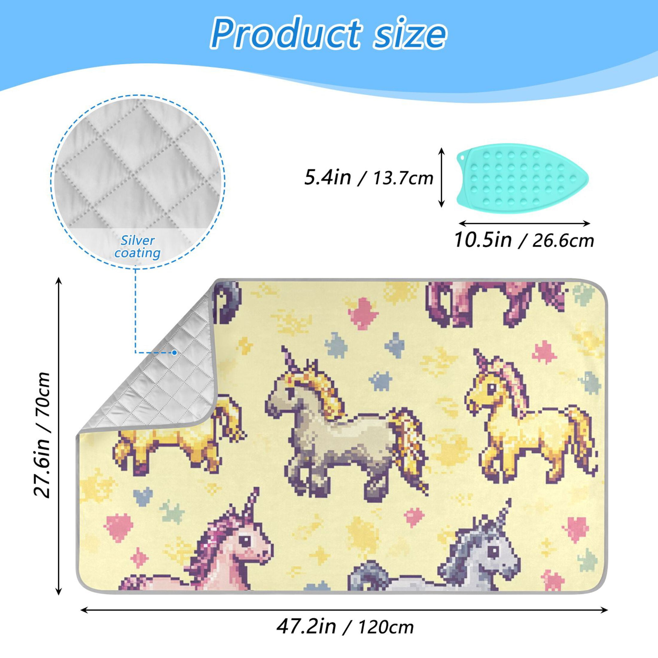 Cute Pixel Unicorns Ironing Board Covers Heat Resistant Ironing Pad Mat Portable for Travel Washer Dryer Table