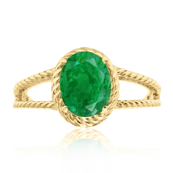 1.25 Carat Created Emerald Oval Shape Ring In 10K Solid Rose, White & Yellow Gold