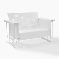 HonmeStock Modern Minimalism Outdoor Metal Loveseat Glider, White gloss finish, Sturdy Steel Construction - 60.5"H x 48.75"W x 28"D