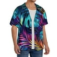 thumbnail image 3 of Lafuoo Colorful Tropical Leaves Pattern Men's Cuban Collar Short Sleeve Shirt, Button-Down Resort Beach Pocket Shirt-4X-Large, 3 of 7