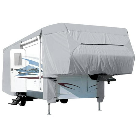 Waterproof Superior 5th Wheel Toy Hauler RV Motorhome Cover Fits Length 26'-29' New Fifth Wheel Travel Trailer Camper Zippered Panels Heavy Duty 4 Layer