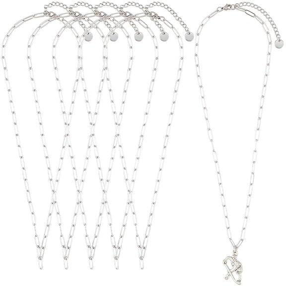 1set 6Pcs 304 Stainless Steel Paperclip Chain Necklaces Stainless Steel Color 16.14~16.34 inch(41~41.5cm)