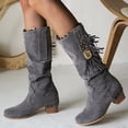 thumbnail image 2 of PEASKJP Bottes Mi-Mollet à Talons pour Femmes, Bout Rond, Semelle Crantée, Bottes Mi-Mollet pour Femmes, Gris 37, 2 of 2