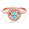 thumbnail image 2 of Gem Stone King 18K Rose Gold Plated Silver Blue Apatite Ring for Women (1.00 Cttw, Oval 6X4MM, Gemstone Birthstone, Size 7), 2 of 3