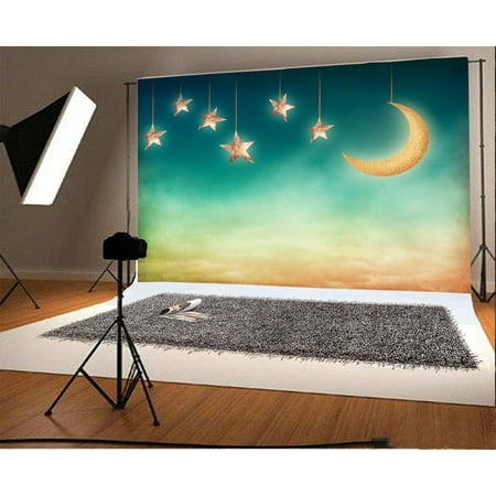 Image of GreenDecor Fantasy Moon and Stars Backdrop 7x5ft Photography Background Newborn Baby Photos Children Dream Theme Birthday Party Decoration Little Girl