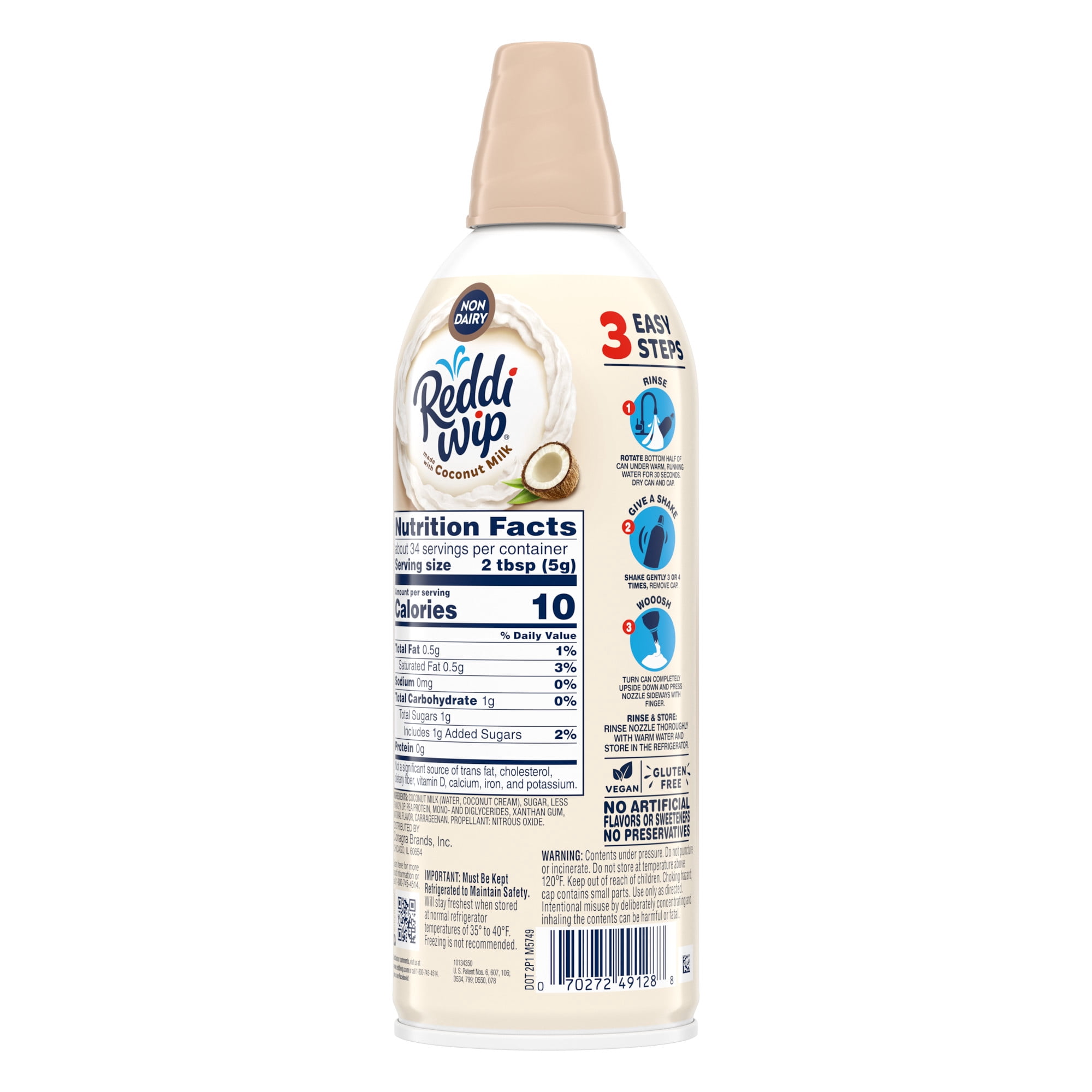Reddi-wip Vegan Non-Dairy Whipped Topping Made with Coconut Milk, 6 oz