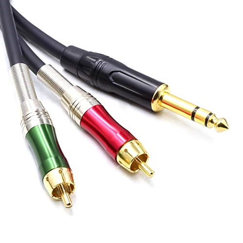 siyear goldplated 6.35mm 1/4 inch male trs stereo plug to dual rca phono male audio y splitter