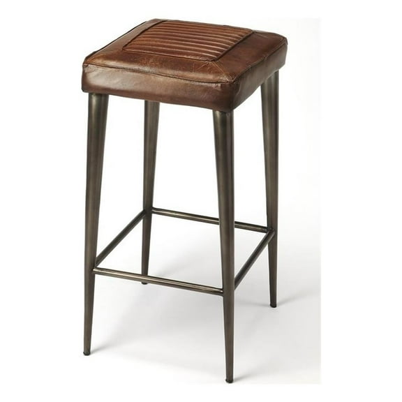 Maklaine Modern / Contemporary Leather and Metal 32" Bar Stool - Brown