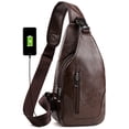 thumbnail image 1 of Mochila bandolera de piel para hombre con puerto USB, 1 of 9