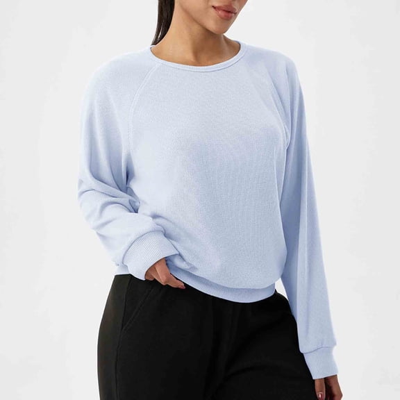 Craaazy Casual Womens Waffle Knit Sweatshirt Crew Neck Raglan Sleeve Loose Fit Top for Sports and Daily Wear Gifts