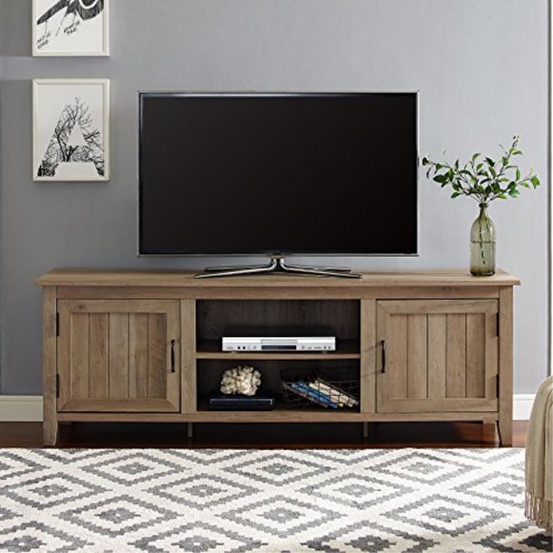 Walker Edison Furniture Company Modern Farmhouse Grooved Wood Stand With Cabinet Doors For TV