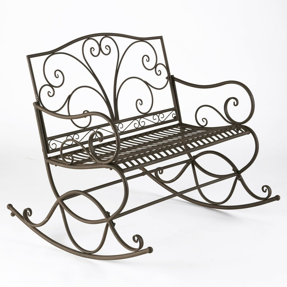 Decorative Wrought Iron Outdoor Metal Rocking Bench Rust Brown