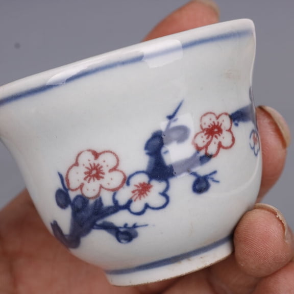 Qing Dynasty Blue and White Porcelain Plum Blossom Small Teacup 2.4" Chinese