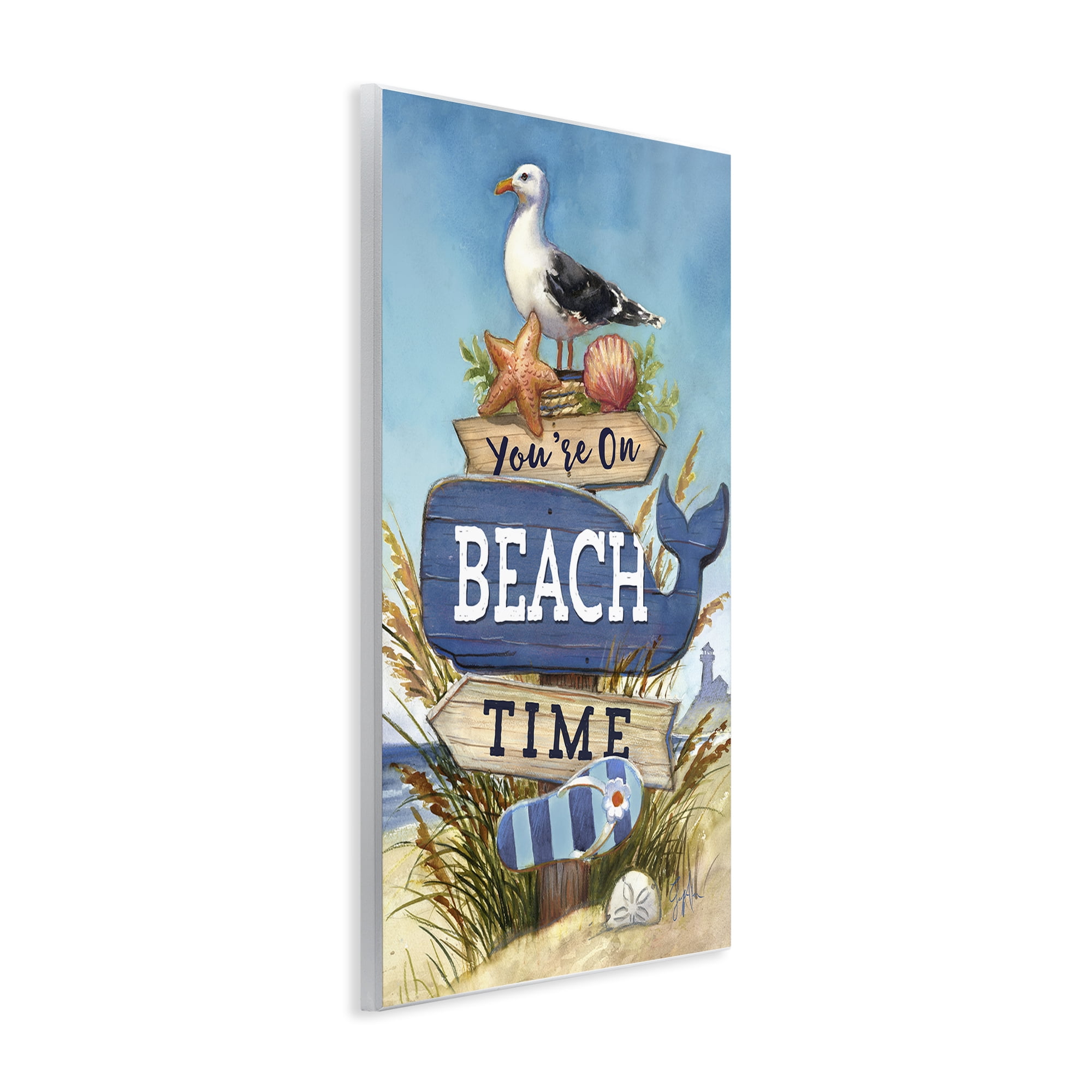 Stupell Industries On Beach Time Sign Nautical & Beach Painting Unframed Art Print Wall Art, 13 x 19