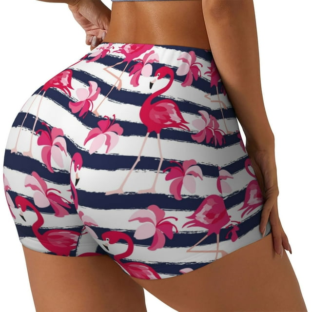 Fotbe Flamingos Shorts Sin Costuras – Shorts Deportivos de Cintura Alta para Mujer, Elásticos para Gimnasio, Yoga, Running o Ciclismo-Large