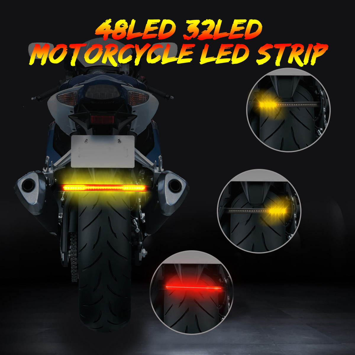 4x Sequential Flowing Motorcycle 12LED Strips Turn Signal Light Tail Blinker 12V
