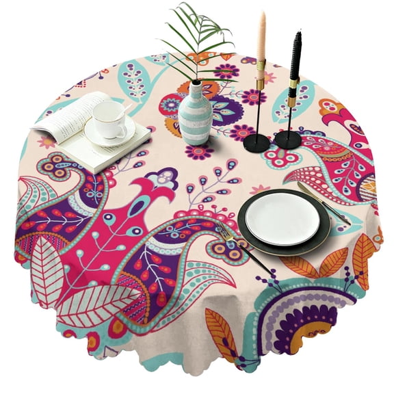 60 Inch Paisley Pattern Round Tablecloth Classic Design Table Cover for Dining Room Outdoor Setting Wrinkle Free Fabric