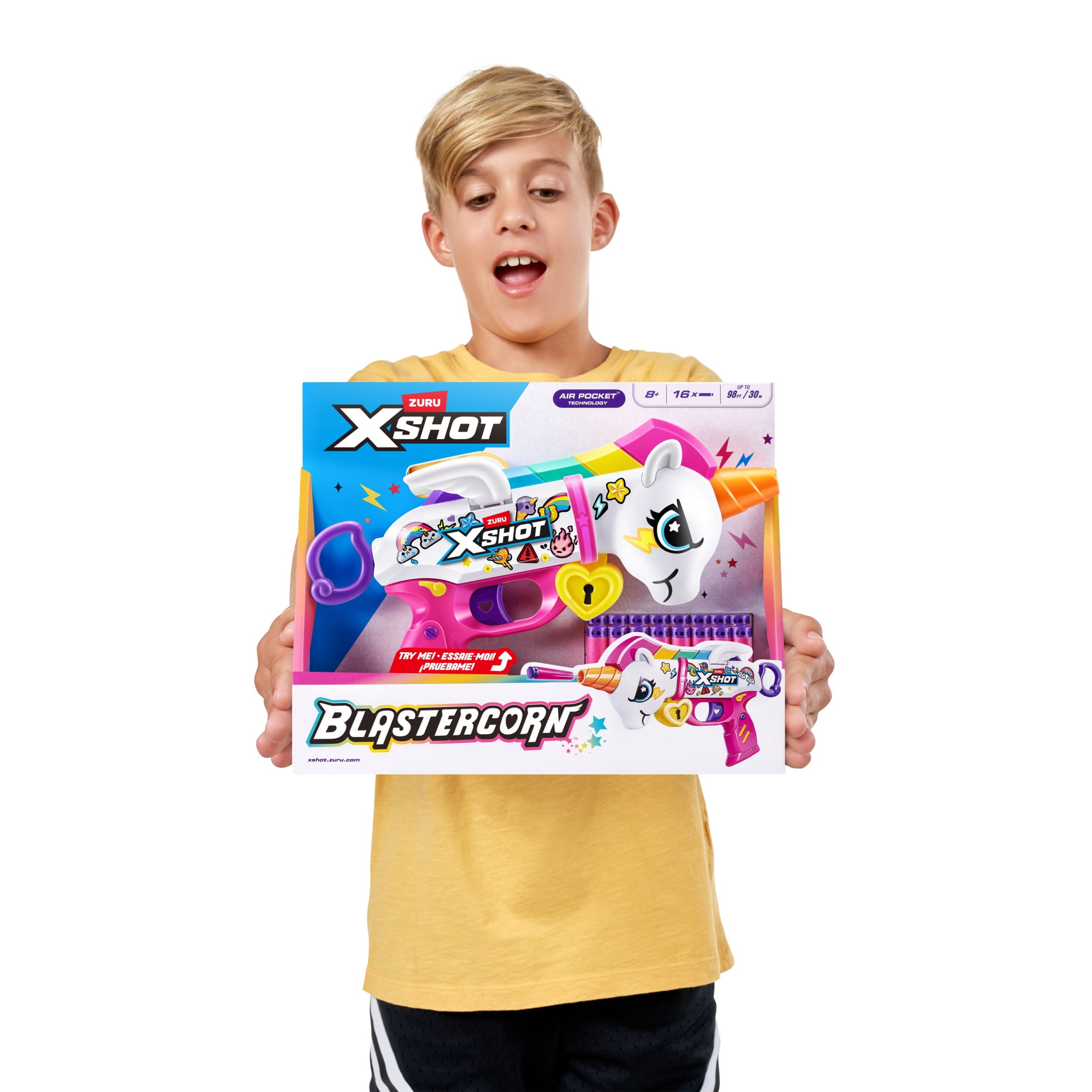 XSHOT Blastercorn de ZURU avec 16 fléchettes, fléchettes à technologie Air Pocket et stockage des fléchettes, jouet d’extérieur pour garçons et filles, adolescents et adultes