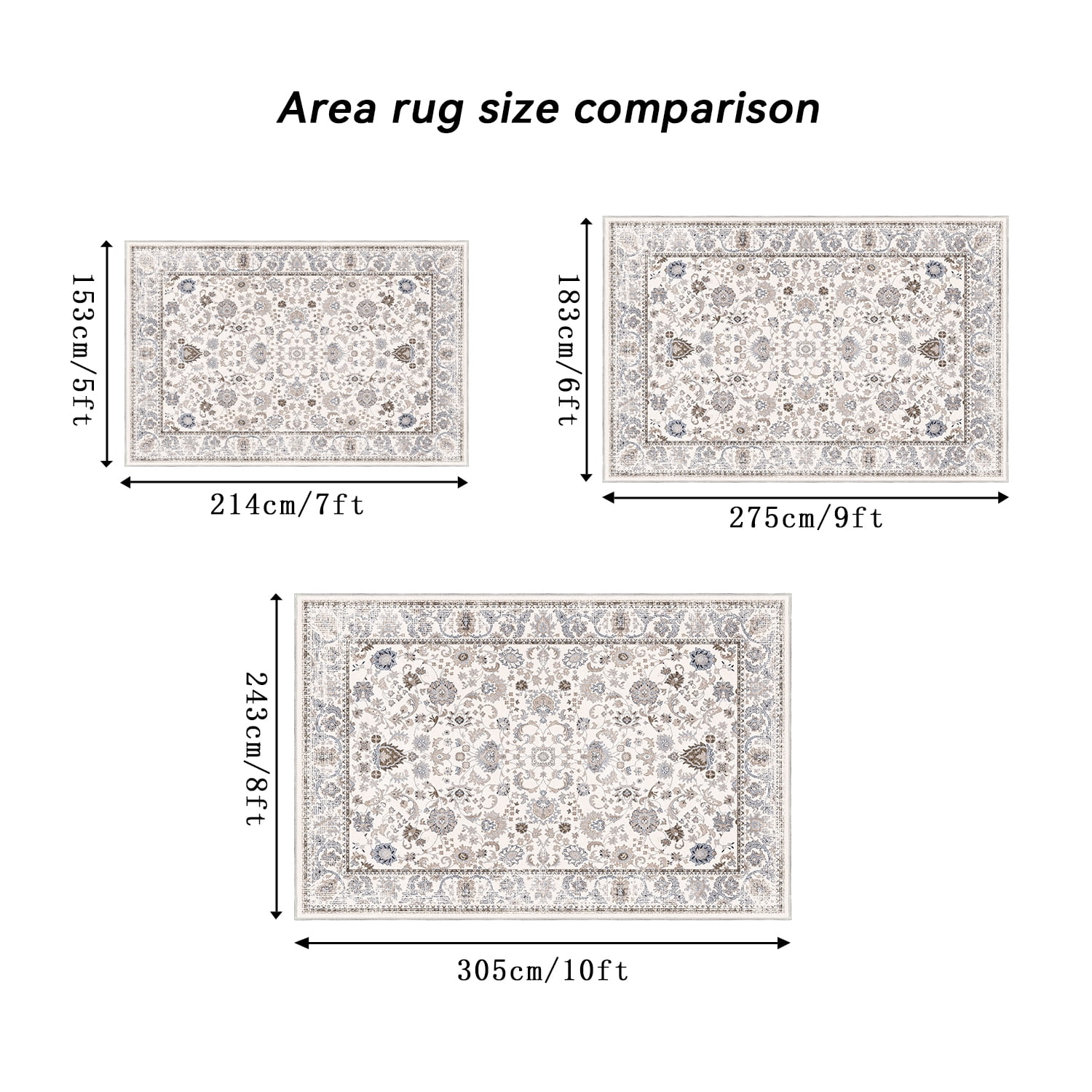 Yoneston 6' x 9' Vintage Bohemia Area Rug Machine Washable Bedroom Rug Soft Non-Slip with Printed Kitchen Mat for Living Room Playroom Dining Room Decoration, Creamy White