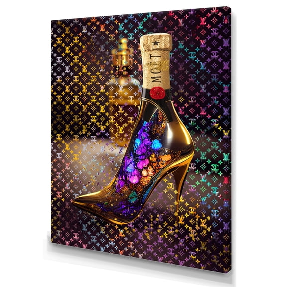 Designart Luxury Champagne And High Heel I Canvas Wall Art