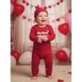 thumbnail image 6 of BemeyourBBs Infant Baby Boy Girl My First Valentines Day Outfit Romper Letters Embroidery Jumpsuit with Hat Cute Newborn Spring Clothes, 6 of 9