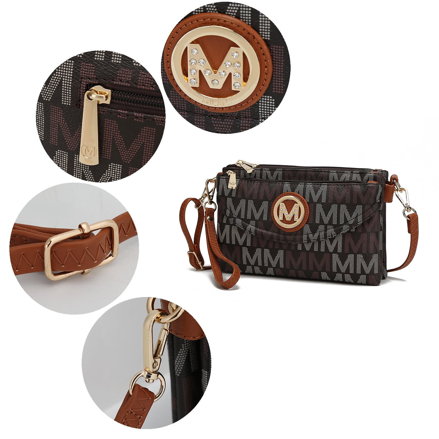 MKF Collection Multi-Compartments Ishani Women's Signature Crossbody Bag, Functional Wristlet Purse Handbag by Mia K - Red