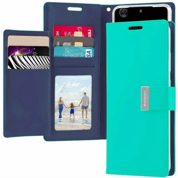 TopSave Goospery Rich MAX(5) Card Slot Leather Folio Wallet Flip Case For iPhone 17 6.3-Inch, Teal/Mint