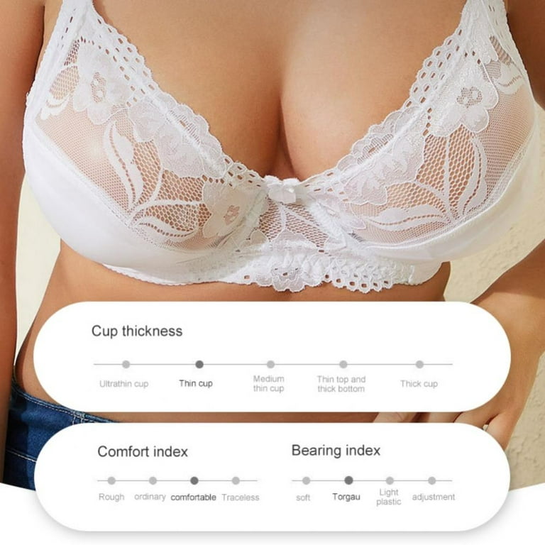 Women's 1/2 Cup Lace Mesh Deep V See Through Full Coverage Plus Size  Ultra-thin Comfortable Breathable Bralette Bra(1-Packs)
